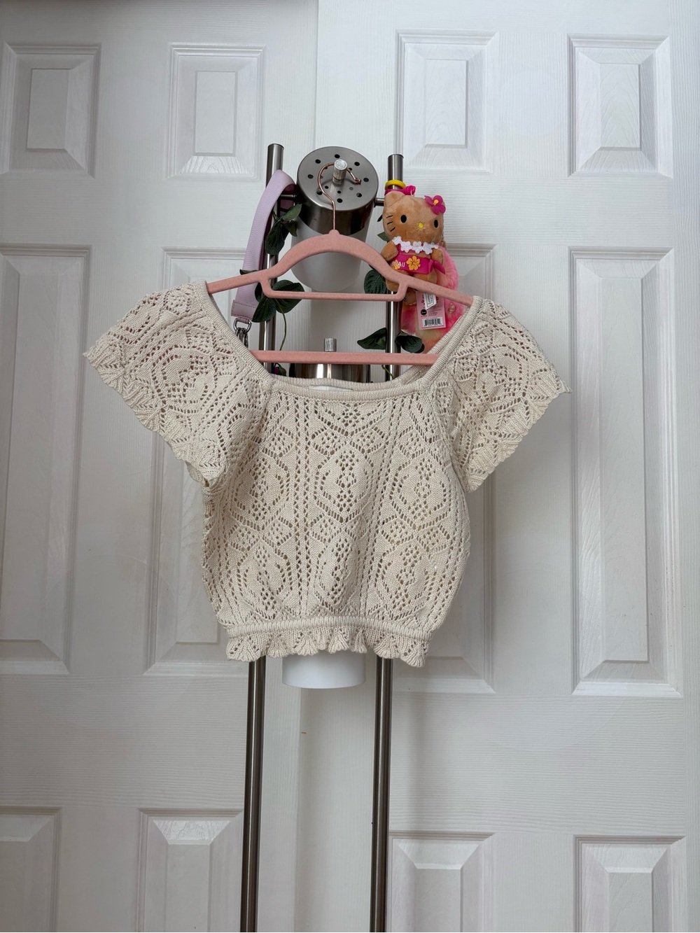 Cream Crochet Off-Shoulder Women’s Top